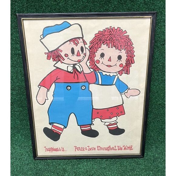 Vintage Raggedy Ann & Andy Vintage Print 21x17” - “Happiness Is Peace & Love...” - Picture 1 of 7
